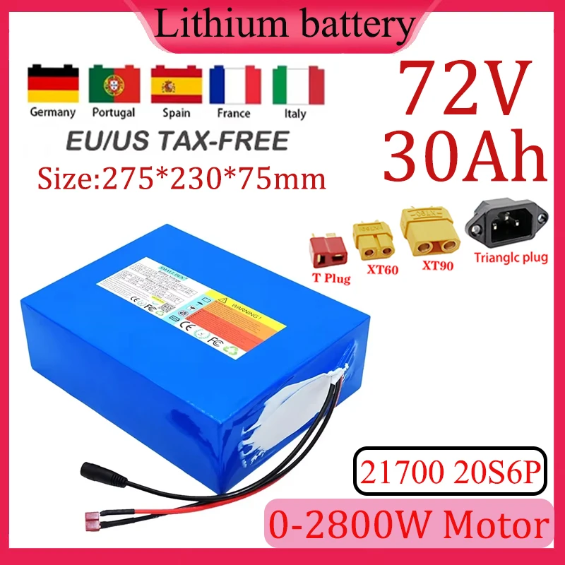 72V 30Ah 20S6P 21700 High power lithium battery with built-in 40A BMS 0-2800W motor high quality RV camping trip spare battery