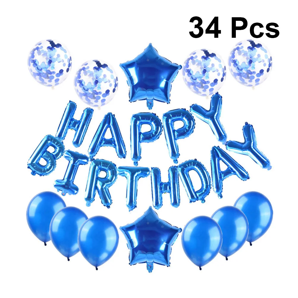

34Pcs Birthday Balloon Set Blue 16in 12in 18in Pentacle Sequined Party Decorations Kids Wedding Favors Balloons Set