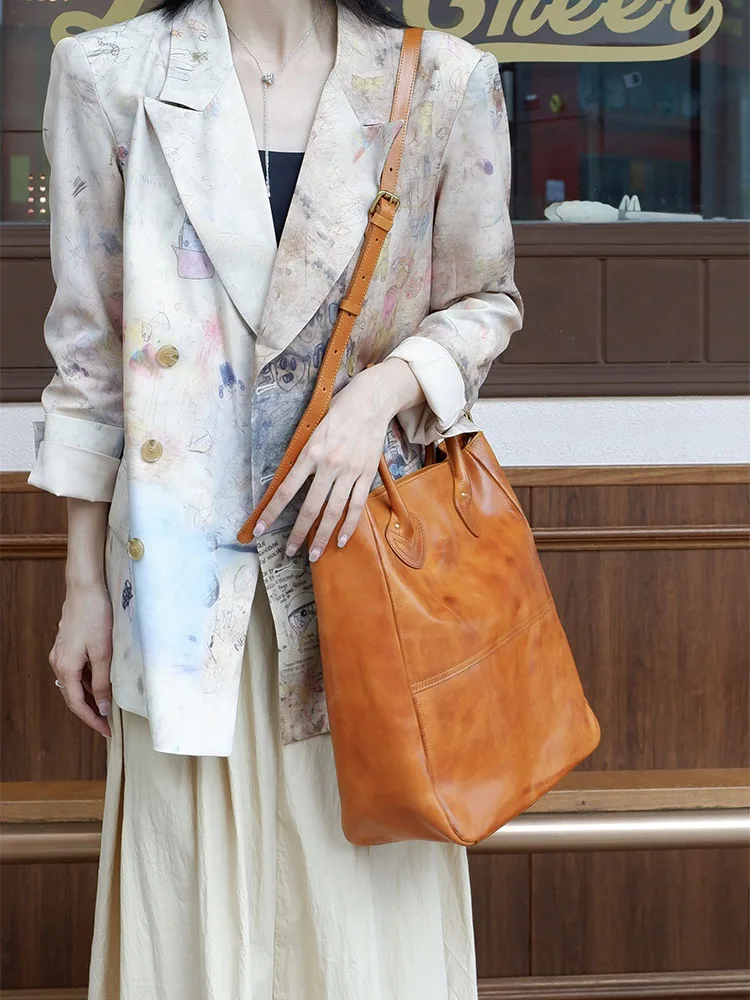 Outdoor designers handmade vegetable tanned cowhide women's tote bag weekend party genuine leather shoulder crossbody bag - view 5