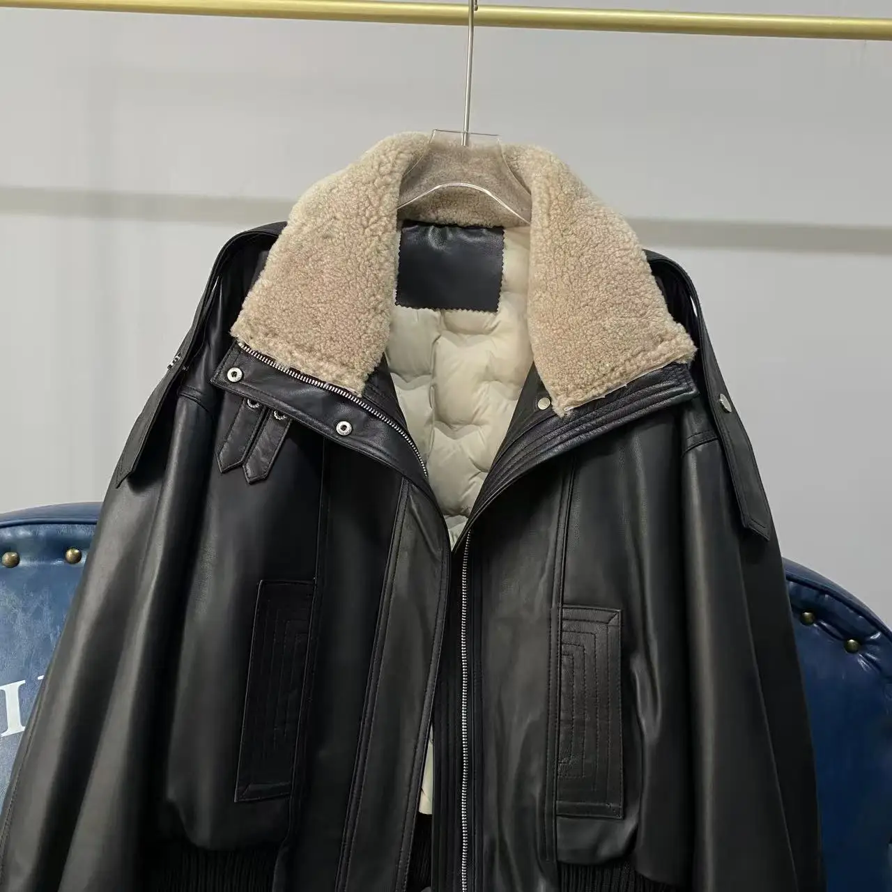 Invierno nuevo Sle mujer ort Slim Fit cuero Jaet eepskin motocicleta Jaet prendas de vestir exteriores Faionable abrigo juvenil