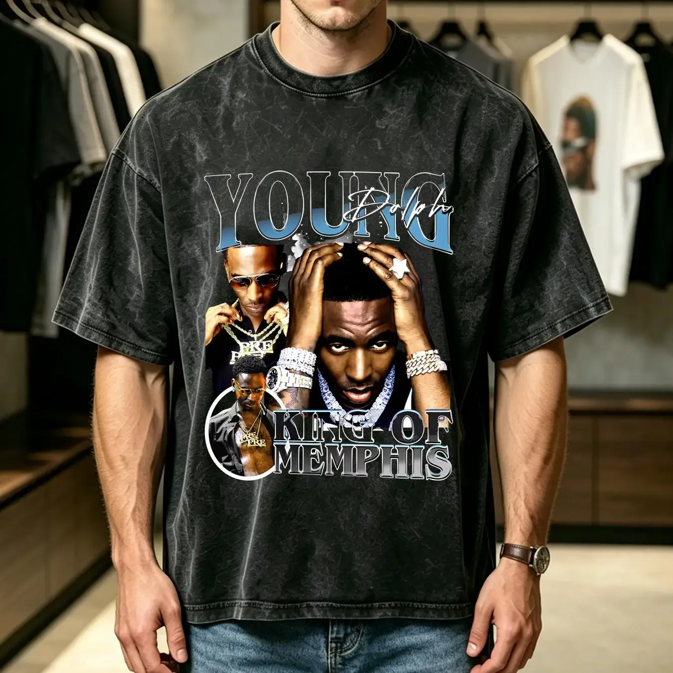 washed T Shirt Young Dolph Vintage King of Memphis For S 5XL long or short sleeves vintage Washed Slightly Casual Comfortable