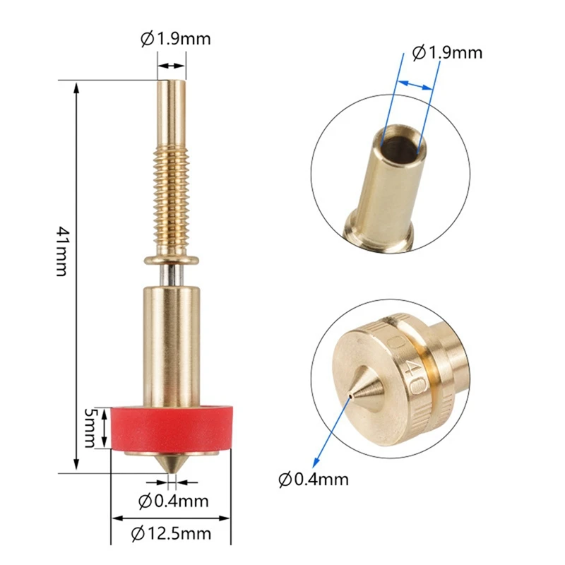 4Pcs All-In-One Brass Titanium Nozzle 0.25/0.4/0.6/0.8Mm Heatbreak Brass Titanium Nozzle For E3D Revo Hotend Extruder