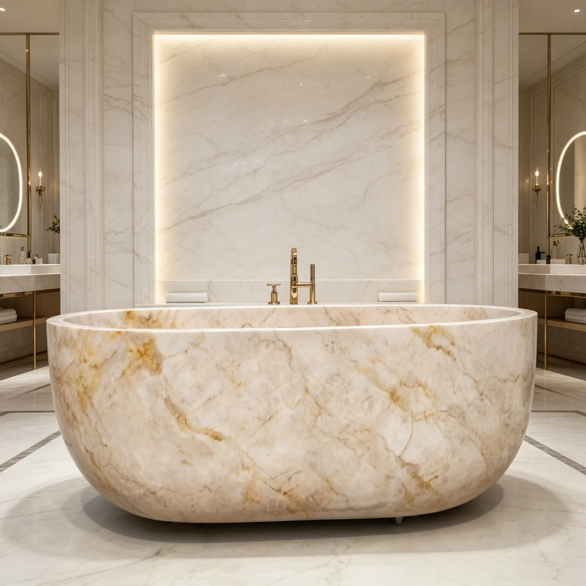 Luxury Stone Baths,Modern Natural Brown Marble Oval  standing Soaking Bathtub For Luxury Hotels And Villas Indoor Eco-Friendl