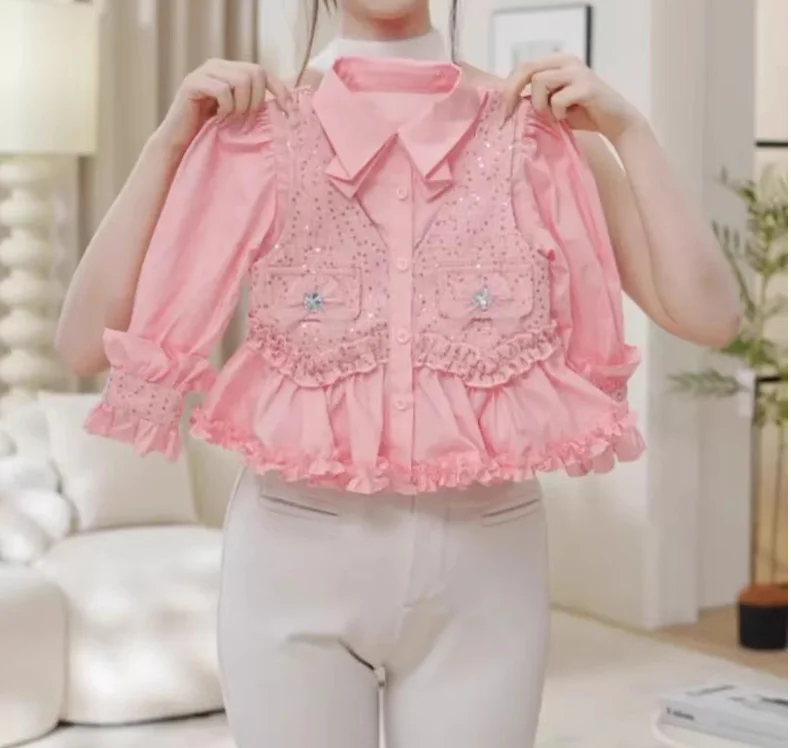 مجموعات أزياء الخريف الجديدة للفتيات الصغيرات، بلوزة مطرزة باللون الوردي + سراويل جينز بدلات الأميرة الأنيقة 2-8 T