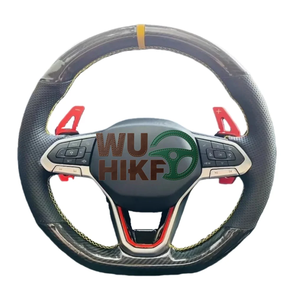 Capa de volante do carro fibra carbono couro golf 8 mk8 jetta passat b9 tiguan sharan volante envoltório capa para volkswagen atlas
