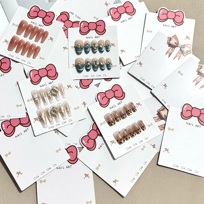 10Pcs Bow Tie False Nails Display Cards Cartoon New Style False Nail Tips Portable Nail Photography Props Manicure Showing Tools