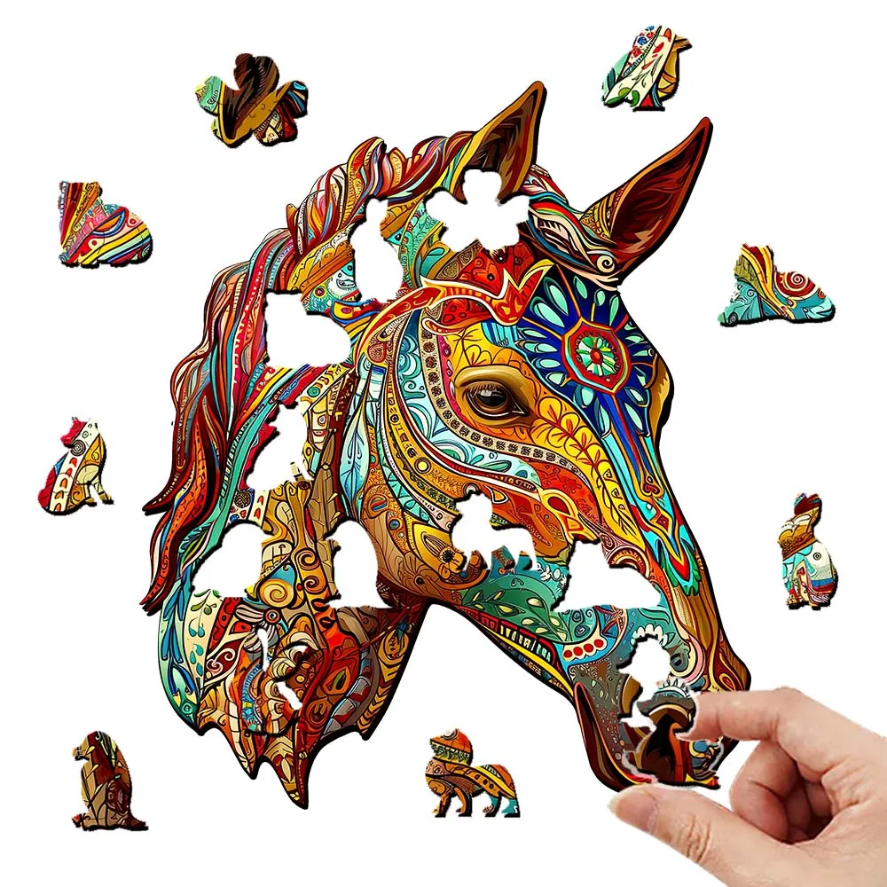Wooden puzzle color horse gift box exquisite gift irregular animal shape puzzle personalized senior unique gift family interacti