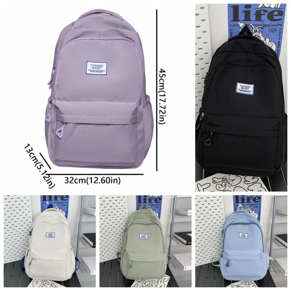 Large Capacity Junior High School Backpack Solid Color Multi-Pockets Youth Student Backpack Waterproof Picnic Backpack Travel