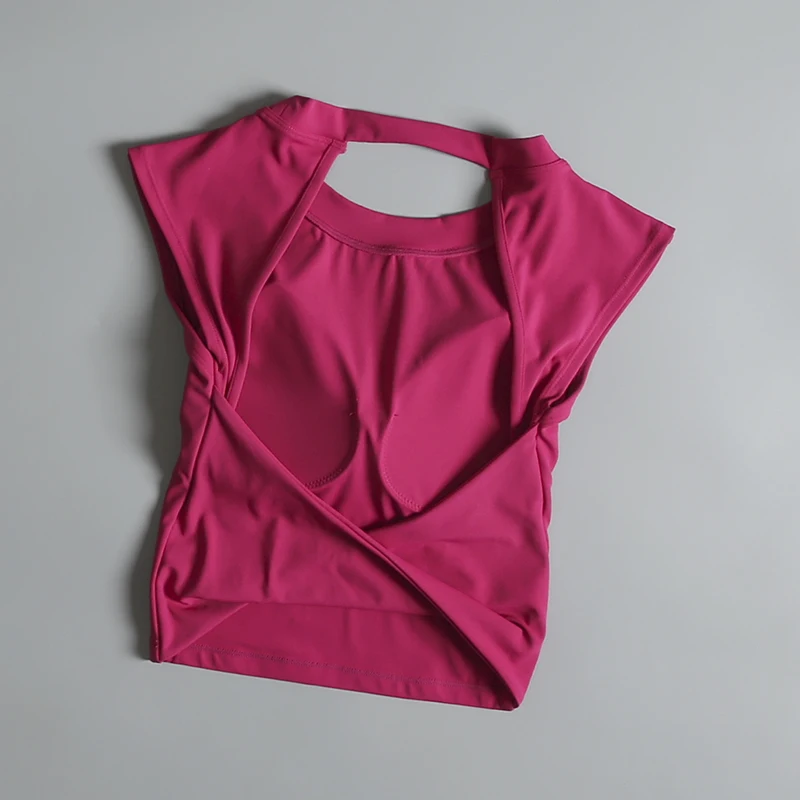 Sexy Short Backless Fixed Chest Pad Sports T-shirt Vest Women's Tight Fitting Quick Drying Slimming Yoga Suit Top Clothing