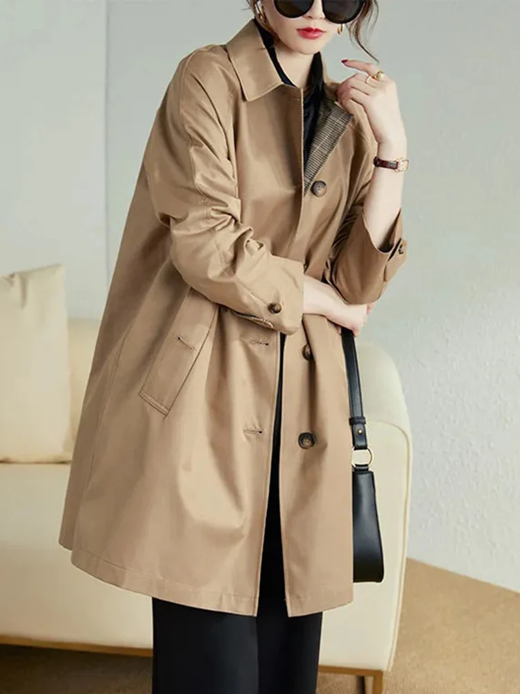 

2023 Autumn And Winter Mid-length Women's Trench British Style All-match Coat Single-breasted Loose Khaki Female Jackets