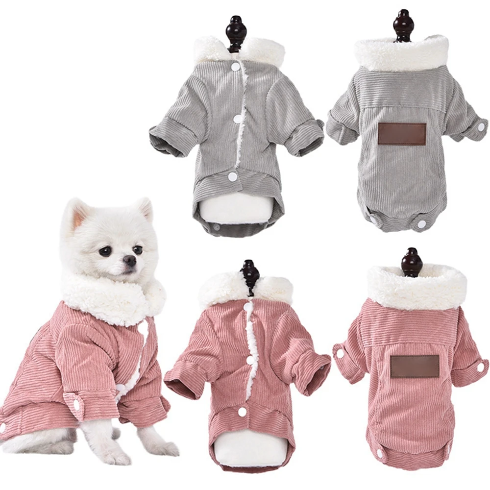 Winter Pet Jacket Warm Fleece-Lined Dog Coat with Furry Collar and Snap Buttons Pet Outerwear for Small Medium Dogs Pomeranian