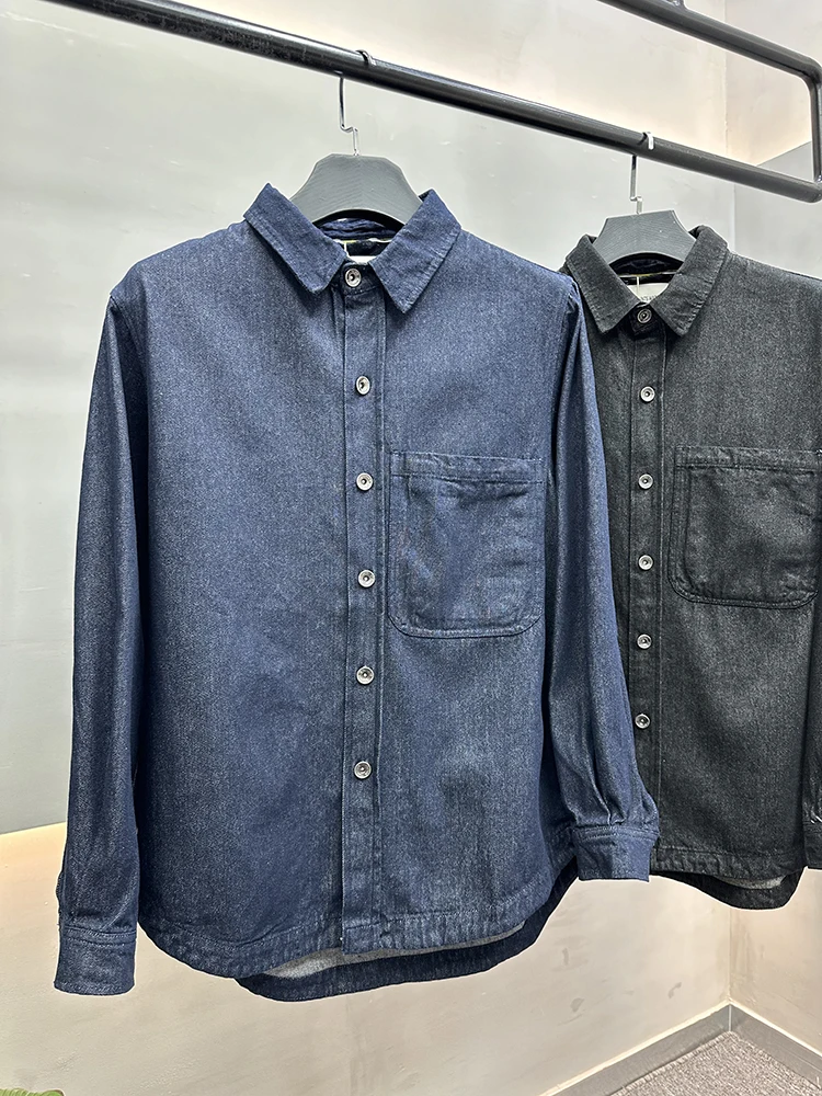 

Retro Japanese Sle Men's Casual Loose Long Sve Denim irt Spring Autumn Seasonal Versatile Waed out Jaet Top