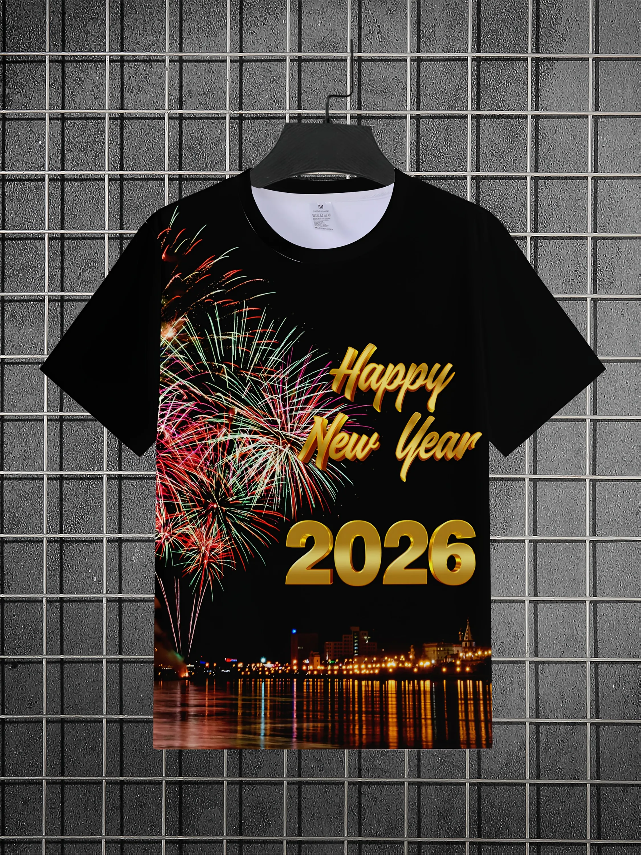 الرجال ثلاثية الأبعاد الرقمية تي شيرت مطبوع سنة جديدة سعيدة 2026 قصيرة الأكمام تي شيرت عادية المألوف الكبار الملابس مهرجان تي شيرت #1