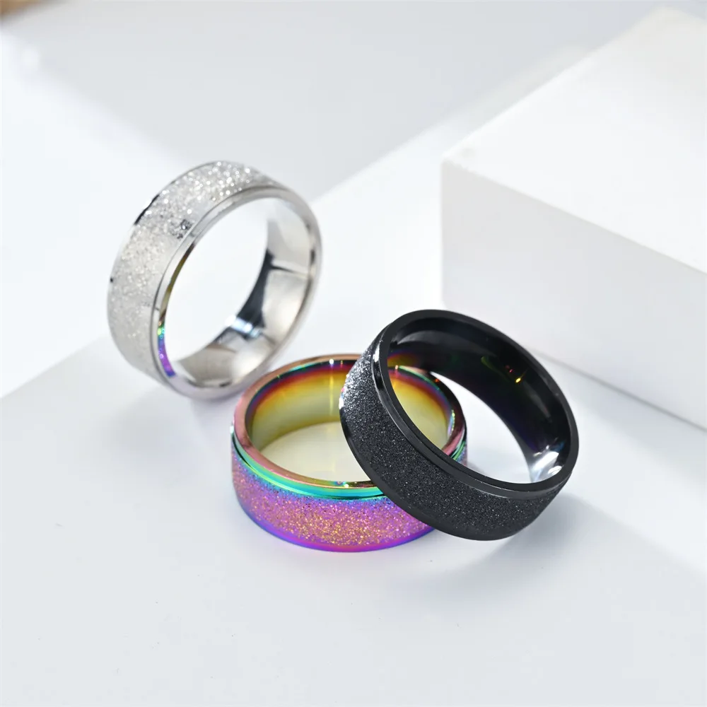 8mm High Quality Fashion Simple Scrub Stainless Steel Women 's Rings Rose Gold Color Finger Gift For Girl Jewelry