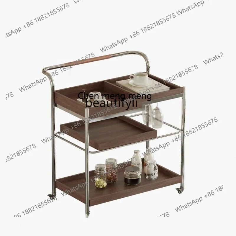 cc182Retro walnut mobile side few living room home antique stainless steel trolley, storage rack R