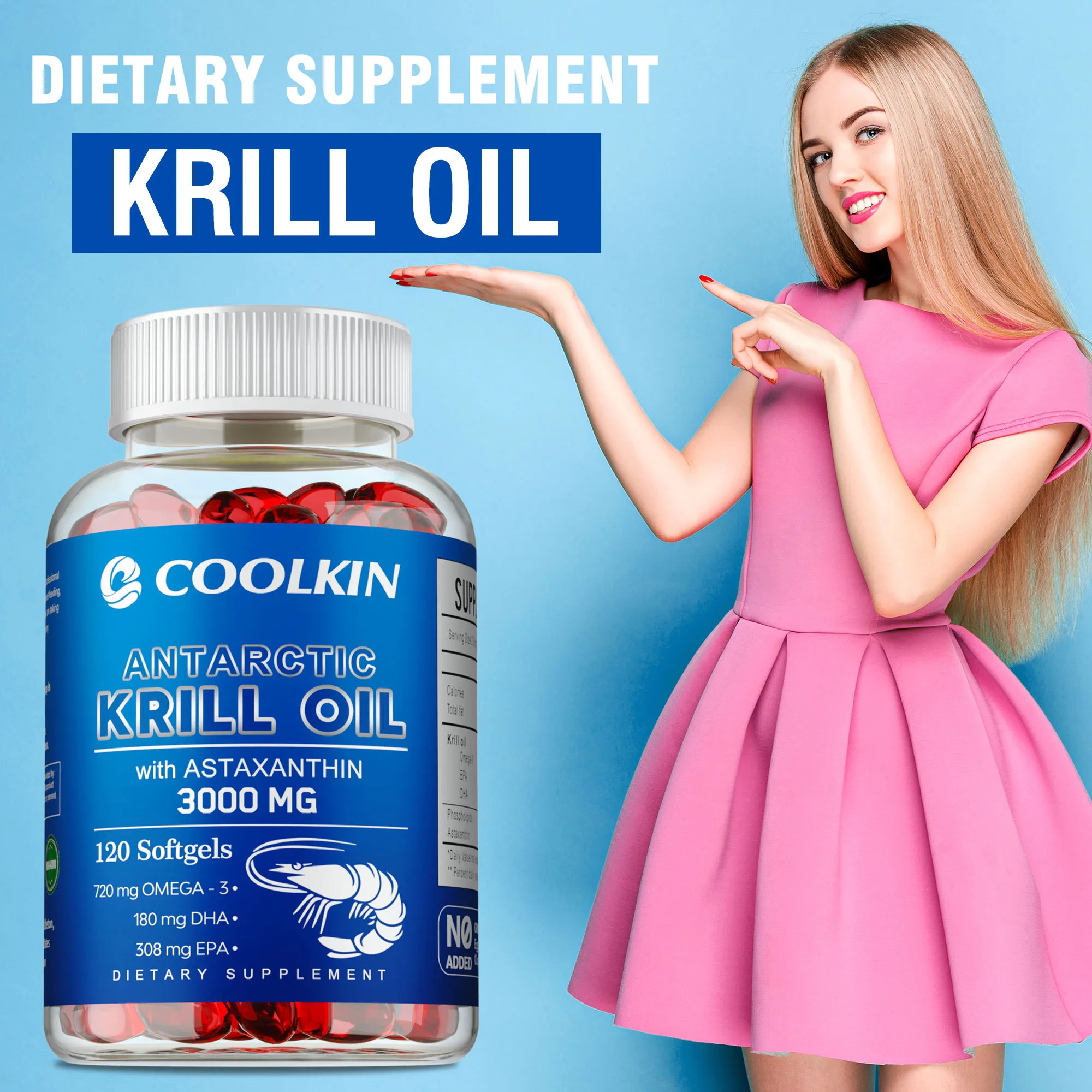 Olio di krill antartico 3000 mg - Omega-3 EPA, DHA, riduce il dolore articolare, migliora la circolazione sanguigna, supporta la salute del cuore e delle articolazioni