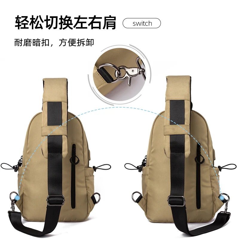 Imagem -04 - Bolsa Tiracolo Multifuncional Masculina com Carga Usb Impermeável Durável Ombro na Moda Esportiva Adolescente Casual