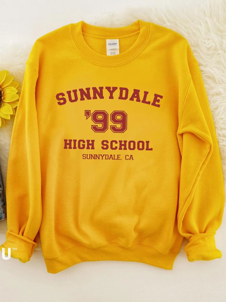 Sunnydale 99 High School Tv Shows Crewneck Graphic Sweatshirt Women Long Sleeve Tops Black Color Cotton Jumpers Pullovers Shirt