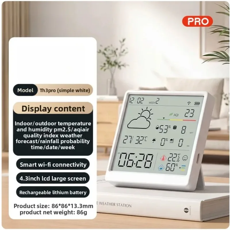 MOODA Smart Desktop Temperature and Humidity Clock Electric Digital Home Temperature and Humidity Meter Smart Fun Reminder