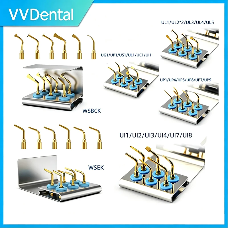 VVDental Piezosurgery Tips Kit Ultrasonic Dental Inserts Bone Cutting Sinus Lifting Implant Perio Scaling Fit Woodpecker Mectron