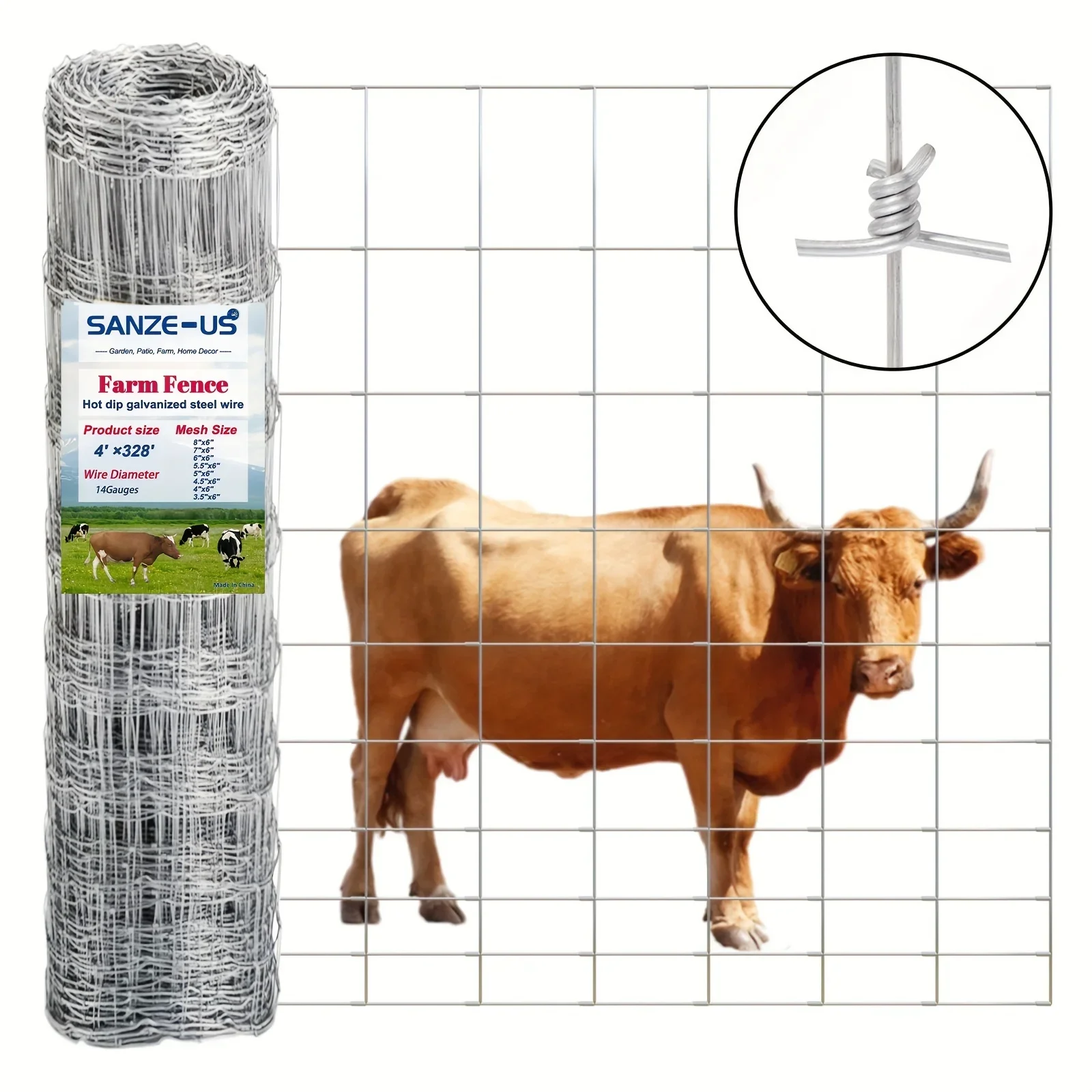 

KEEHOME Heavy-Duty Livestock Fencing Measuring 4 Feet by 328 Feet, Made of 14-Gauge Metal - Suitable for Cattle, Goats, Pigs, Deer, And Farm Use, Featuring a Durable Wire Mesh Roll That Provides Secure Animal Fencing