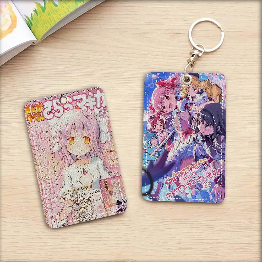 Puella Magi Madoka Magica Card Holders Student ID Card Protective Cover Cases Student Campus Access Cards Key Chain Anti-lost