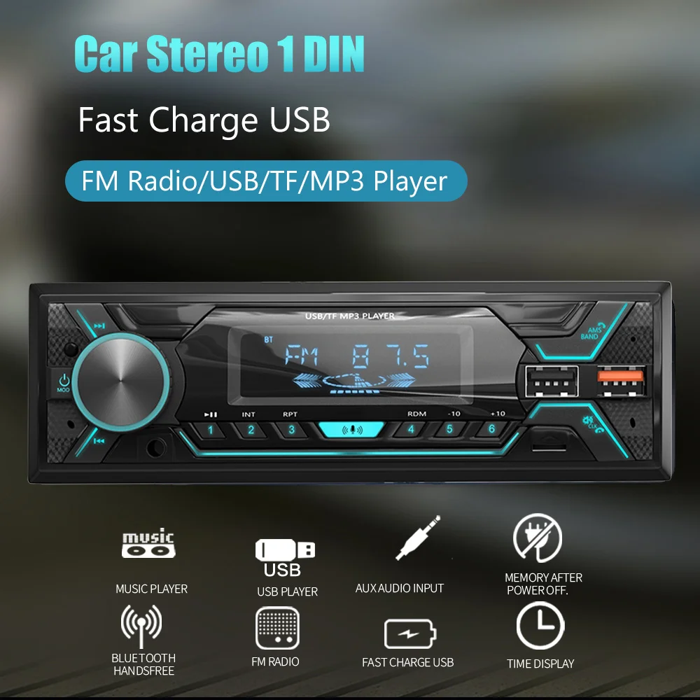 ESSGOO Car Stereo Radio Single 1Din Auto Stereo HandsFree Car Kit Bluetooth Car Autoradio Remote Control MP3 Player FM Car Audio