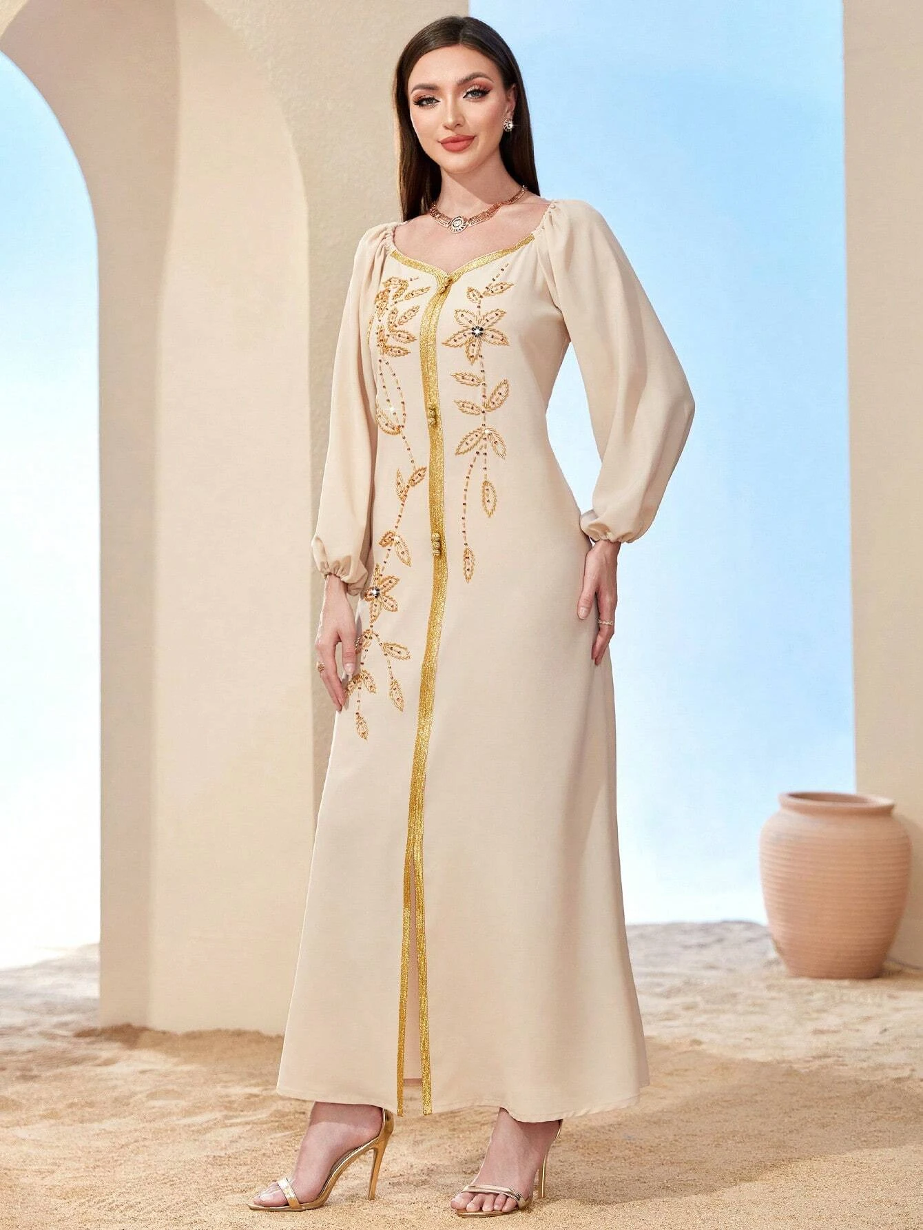 Ramadan Eid Abaya Dubai Hand Made Beading Muslim Dress Islam Abayas Women Vestidos Robe Longue Femme Musulman Clothing