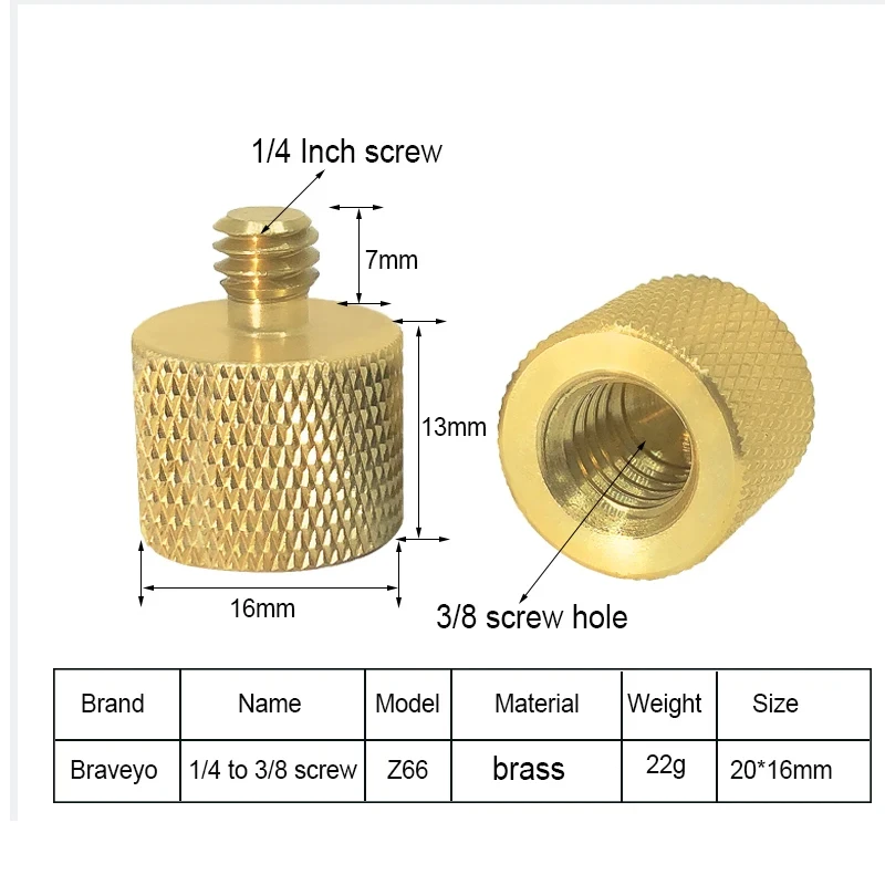 1/4-20 to 3/8 Inch Male to Female Brass Conversion Screw Tripod Ballhead DSLR Camera Screw for Flash Tripod Stand