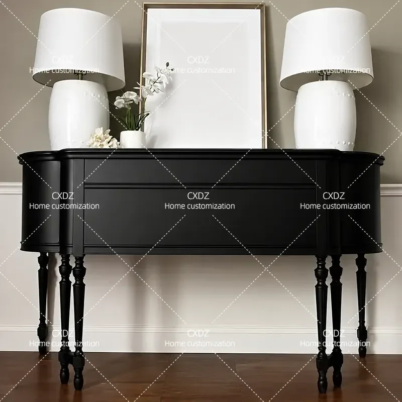 American Rural Solid Wood Porch Cabinet Black Retro Locker with Drawer Foyer Entryway Table Customizable Storage Console