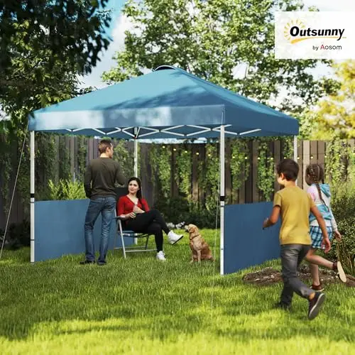 10' x 10' Pop Up Canopy Tent with 2 Half Sidewalls UV50+ Sea Blue | Instant Sun Shelter, Tents for Parties, Height