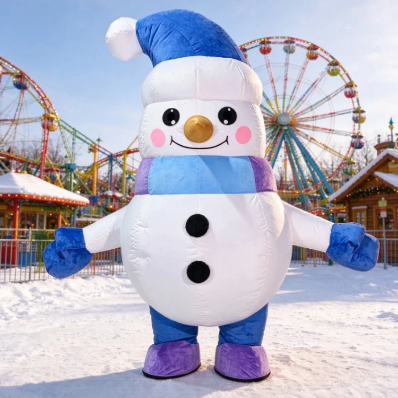 Costume gonflable de bonhomme de neige de Noël, costume de mascotte pour adultes, costume de personnage de dessin animé, tenue de spectacle de fêtes