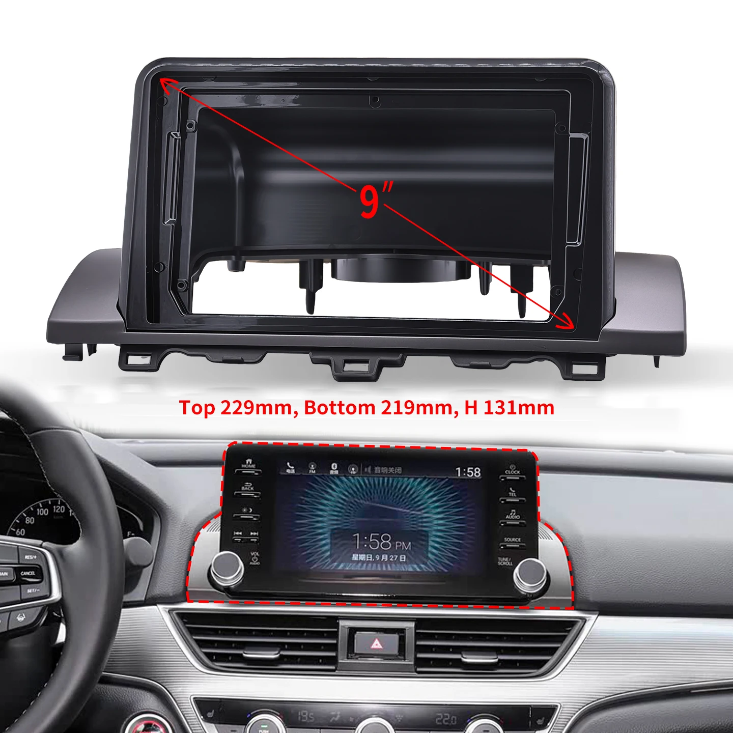 9 inch For Honda Accord 10th Gen 2018-2022 LHD RHD Car Frame Fascia Adapter Android Radio GPS Stereo Audio Dash Fitting Panel Ki