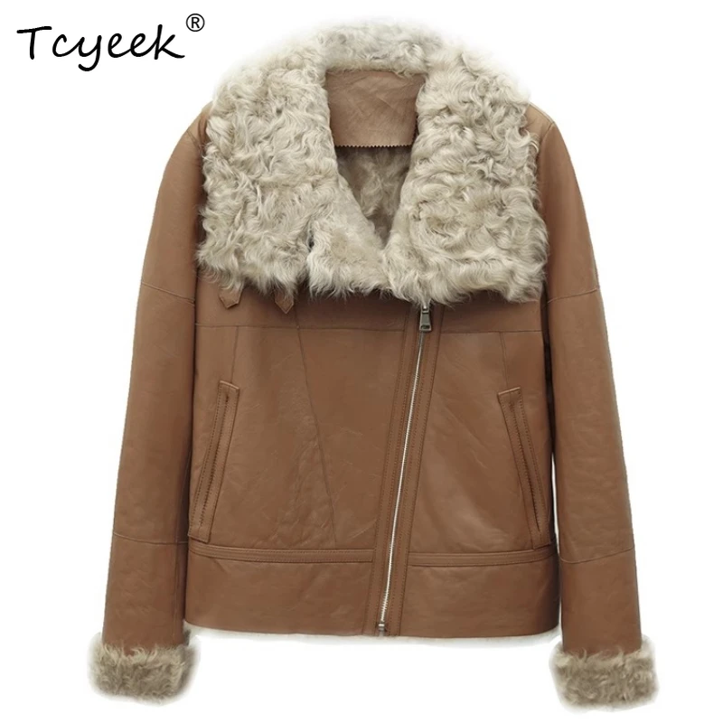 

Tcyeek Wool Autumn Winter High End Trendy Korean Version Polo Collar Solid Color Women's Wool Shearing Fur Coat Fourrures Femme