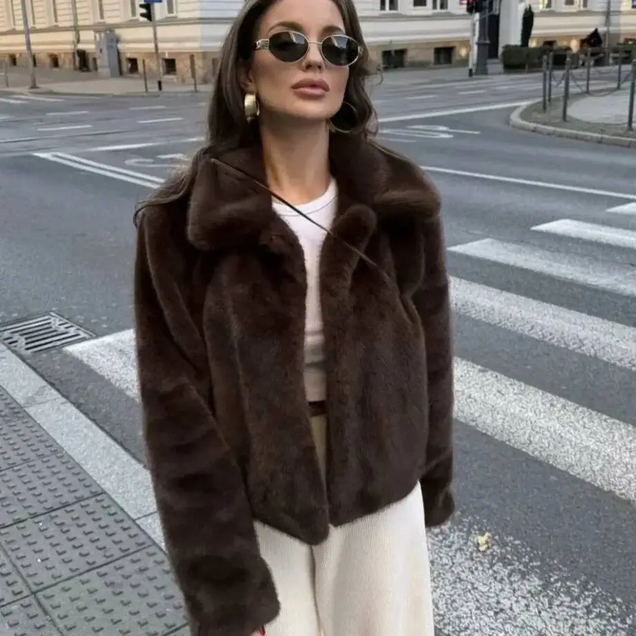 

Шуба из искусственного меха для женщин, модная короткая шуба из норки, маленькая плюшевая шуба