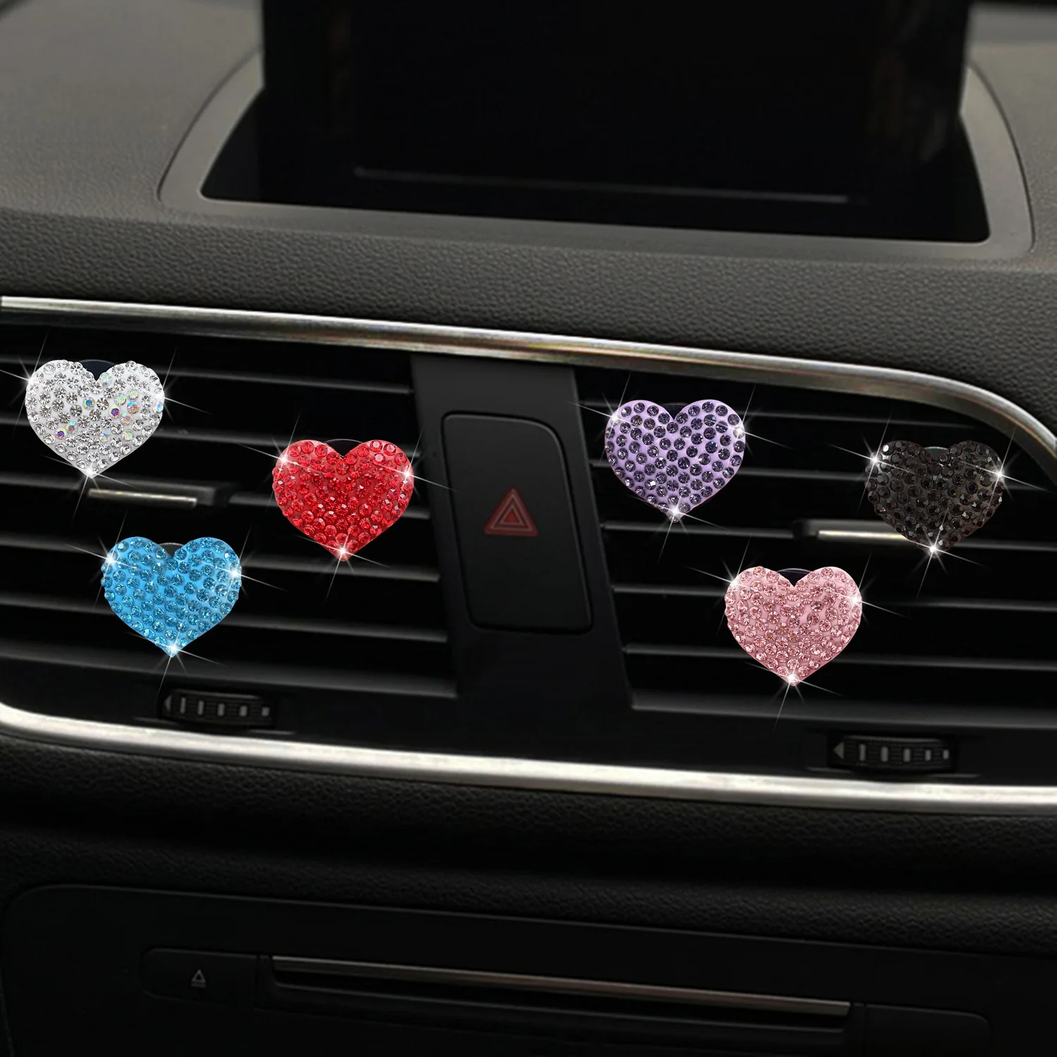 Cute Car Air Outlet Perfume Clip Diamond Heart Shaped Clips Auto Air Freshener Clip Scent Aroma Auto Interior Accessories Woman