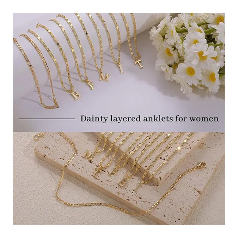 Initial Layered Waterproof Anklet Bracelets for Women