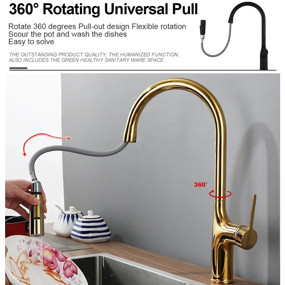 Bagnolux Titanium Black Brushed Deck Mounted Kitchen Faucet Two Function Single Handle Pull Out Mixer Hot and Cold Water Taps view 2
