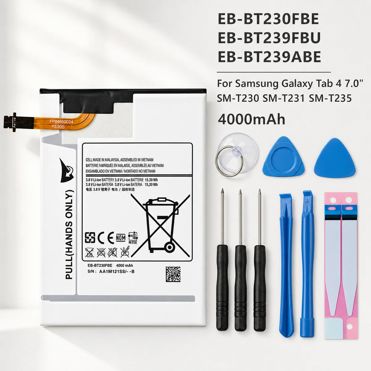 Replacement Tablet Battery 4000mAh For Samsung Galaxy Tab 4 7.0 SM-T230 T231 T235 EB-BT230FBE EB-BT239ABE EB-BT239FBU