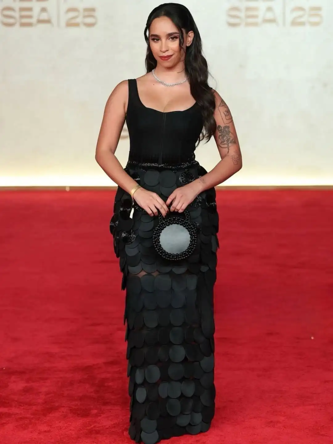 

Ofherown Black Sleeveless Evening Dress Women Square Neck 3D Circular Patchwork Prom Gown for Red Carpet Party Gala 2026