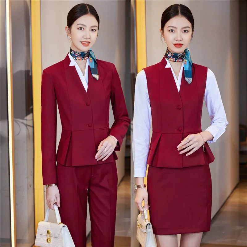 

Hotel Front Desk Business Suit Stewardess Uniform Beautician Work Clothes Suit Women's Jewelry Shop Tooling Spring and Autumn
