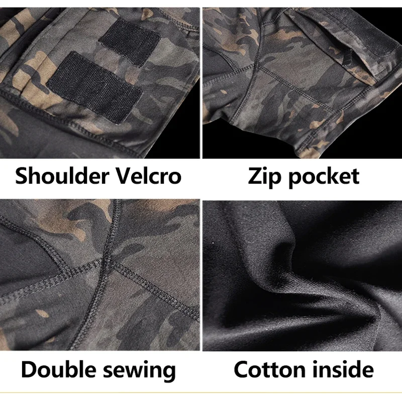 Outdoor Men Summer T-Shirt Airsoft Tactical Shirts Elastic Combat Short Sleeve Camo Cotton Tee Paintball Hiking Climb Clothes