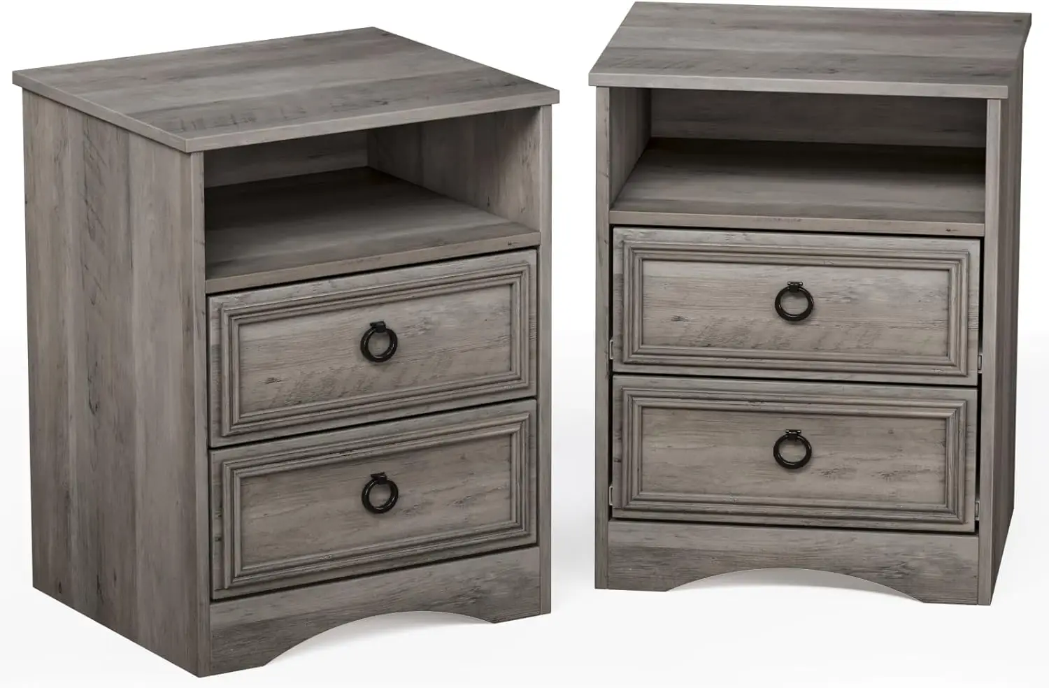 Set of 2, Night Stand with Drawers, Accent Bed Side Table and End Table with Open Storage for Bedroom, Living Room,Gray