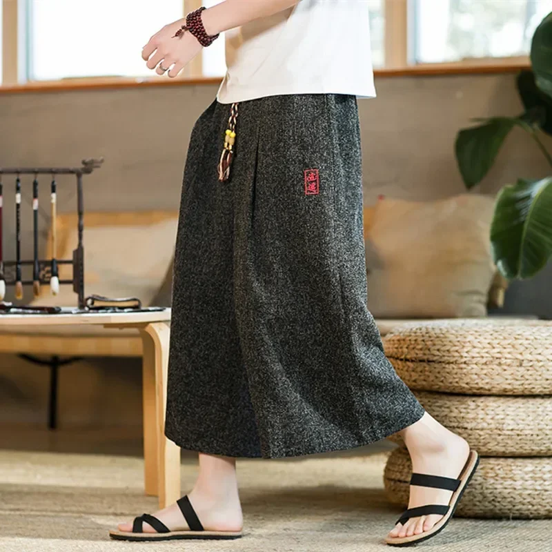 Japanese Kimono Traditional Shorts Men Asian Clothing Bath Pant Casual Loose Mens Japan Style Yukata Linen Wide Leg Trousers