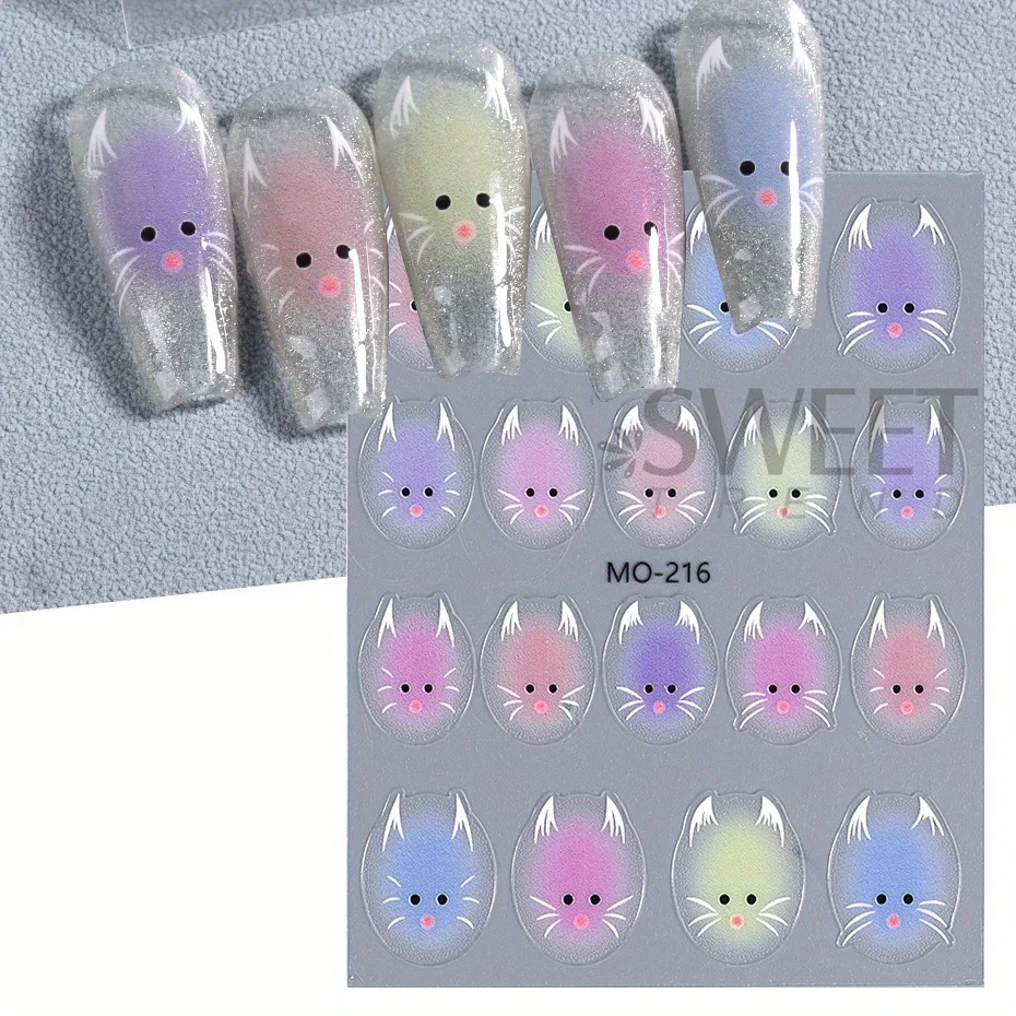 ぬいぐるみ猫ネイルアートステッカーカラフルな白動物デザインかわいい漫画粘着スライダー和風 DIY チャームマニキュア箔