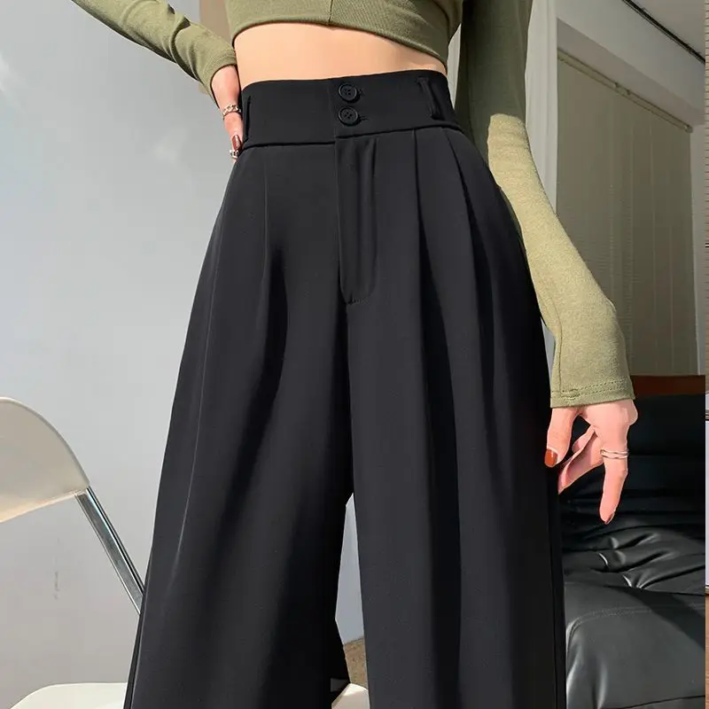 Grey narrow leg wide leg pants for women in spring and autumn, new high waisted  shaped figure, straight leg casual suit pants