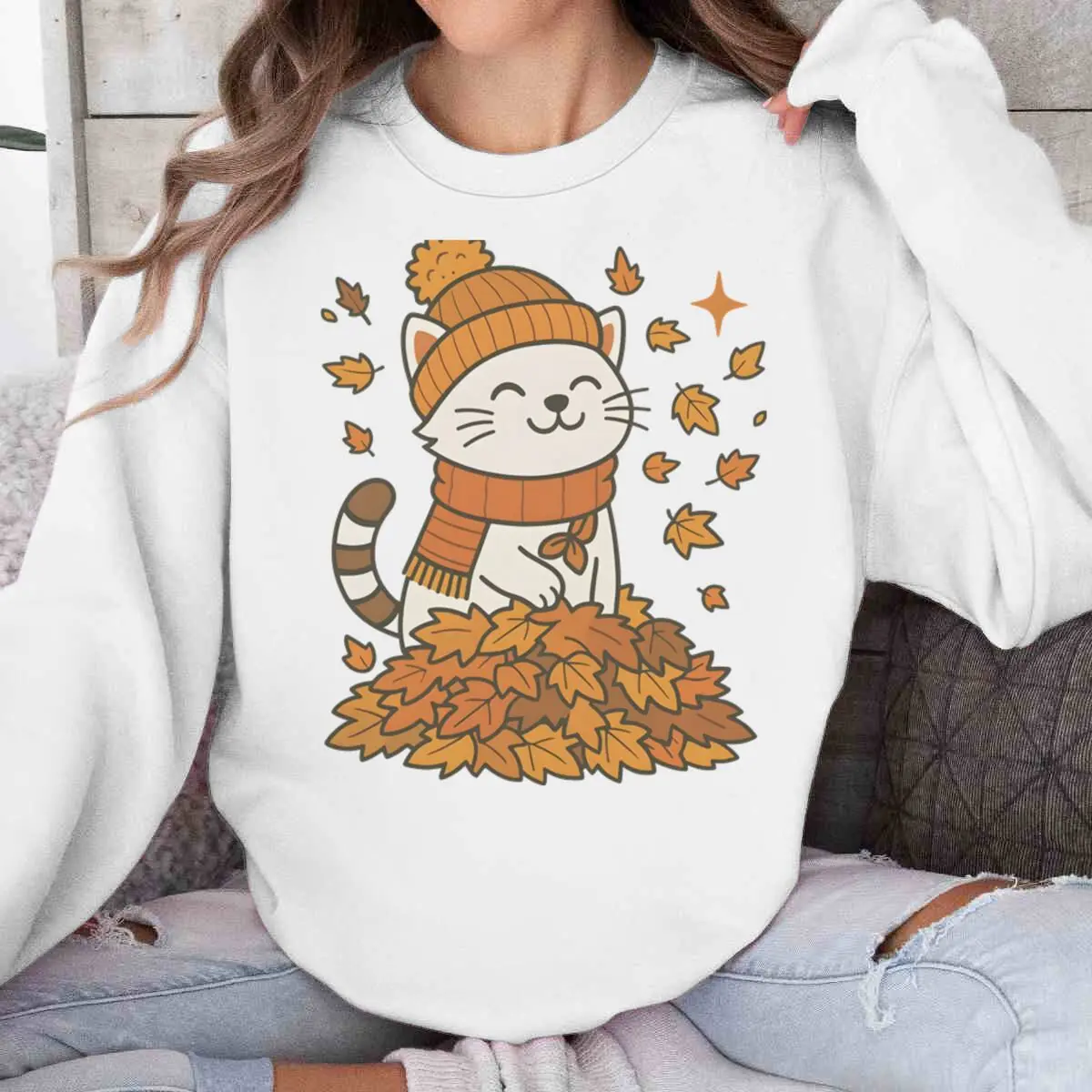 

Осенний свитшот с изображением кота для мужчин и женщин, толстовки с рисунком кота на осень и листьях, осенняя одежда с длинными рукавами и котенком, осенняя женская одежда