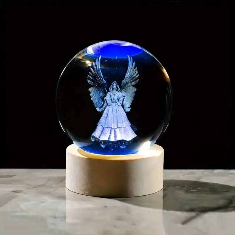 1pc, Guardian Angel 3D crystal ball night light, Valentine\'s Day, birthday, anniversary gift for wife, girlfriend, mother