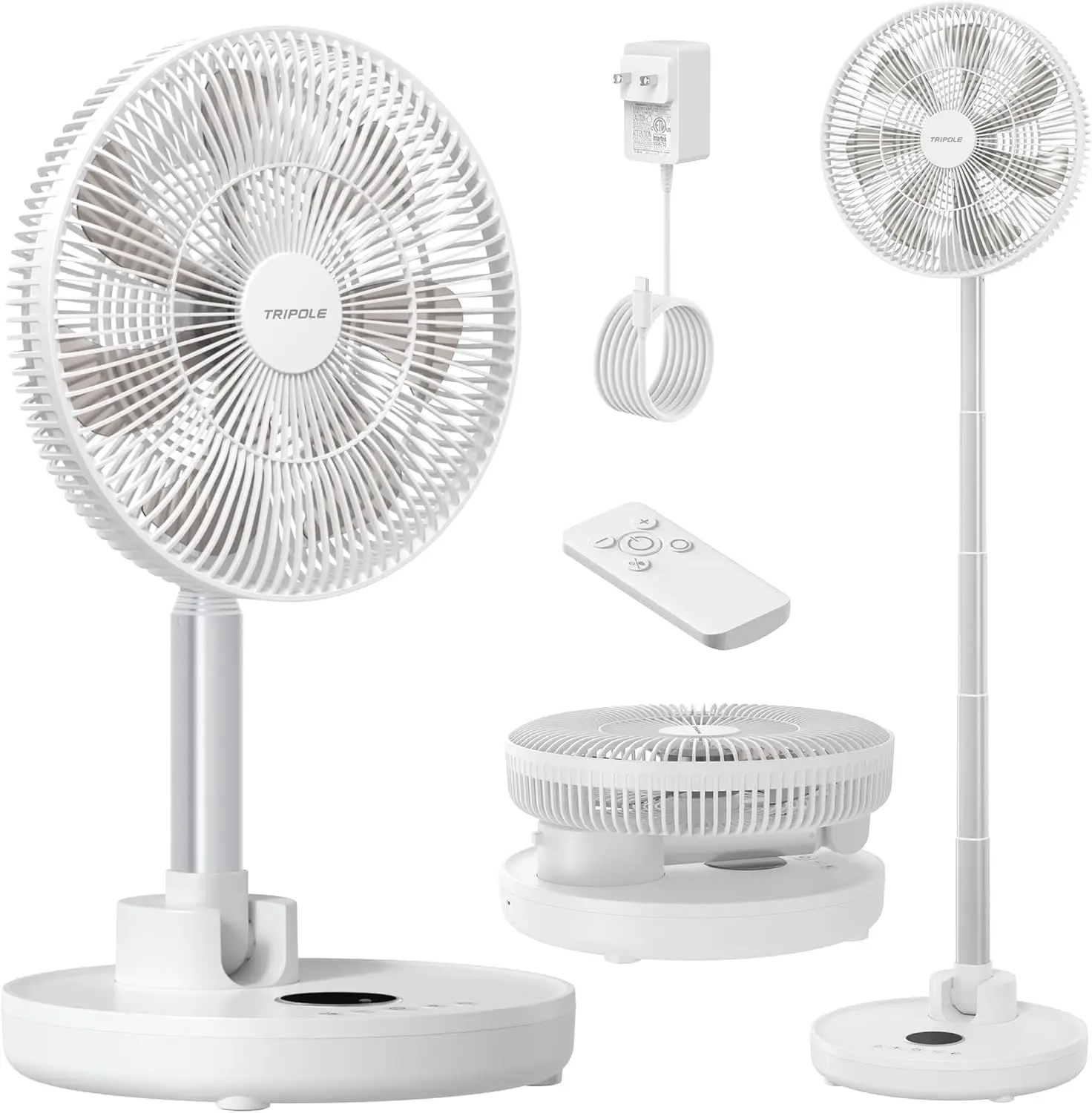 

Standing Oscillating Pedestal Fan, Rechargeable Battery Operated Quiet Height Adjustable Floor Fan with Remote Timer, Foldaway P