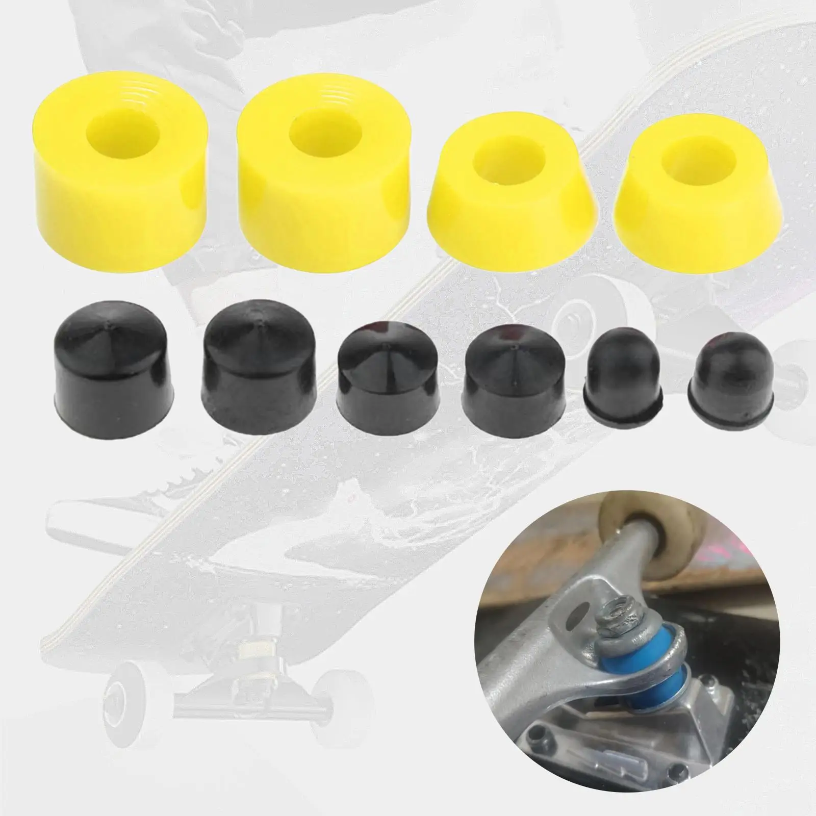 مجموعة جلبة لوح التزلج من البولي يوريثان، مجموعة أكواب شاحنة ممتصة للصدمات، أجزاء لوح تزلج ناعمة مقاومة للاهتراء لألواح التزلج واللوح الطويل